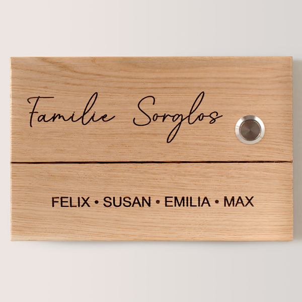 Haustürklingel Schild aus Holz mit Gravur